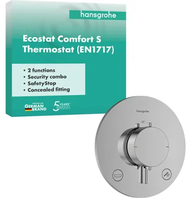 Unterputz-Thermostat, 2 Funktionen, Chrom, SafetyStop bei 40°C