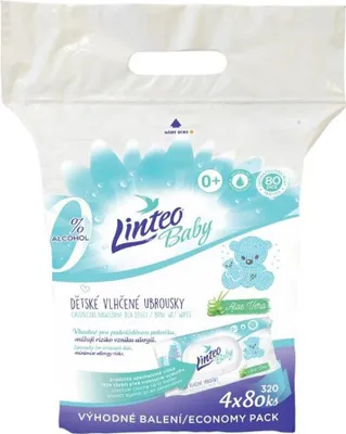 Obrázek produktu pro Vlhčené ubrousky LINTEO BABY Aloe Vera - 4x80 ks v bal.