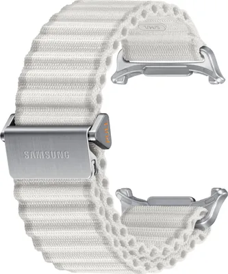 Produktbild von Samsung Galaxy Watch Ultra Trail Band Smartwatch-Band White Sand, Gewebtes Nylon, 2024/2025, Größe M/L (Handgelenkumfang 14.5-20.5 cm), Maße: H 12.38 mm, L 152.65 mm, B 39.1 mm, Schnellwechselsystem, Hakenverschluss, Atmungsaktiv, Ösenlos, Schiebeschnalle, Originalprodukt, für Sport & Alltag