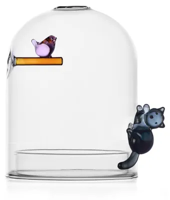 Kerzenhalter mit Katzen- und Vogelmotiv, 1 Stück