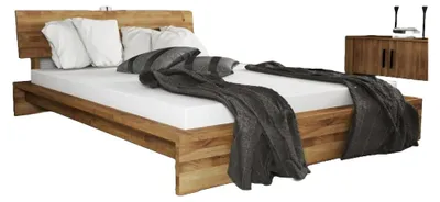 Produktbild von Bett Lubic 2 aus Wildeiche massiv 90x200 mit Holzkopfteil und Holzfußgestell