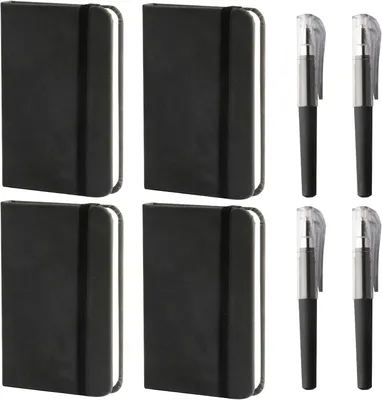 Produktbild von Mini Notizbuch A7, 4 Stück, 200 Seiten, mit 4 Stiften, für Büro