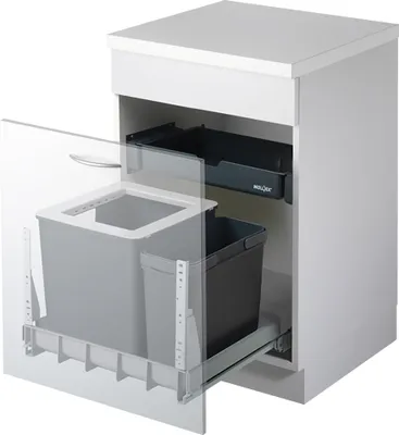 Zdjęcie produktu dla System odpływowy MÜLLEX Euro Boxx 55/60-R z systemem wysuwnym jako pełny wysuw, 56 (40+16) litrów / od 55 cm szerokości szafki / 2-stronna separacja