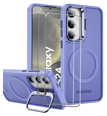 Immagine prodotto di set di cover protettive 2in1 per il Samsung Galaxy S24 Plus composto da 2x protezione dello schermo in vetro 9H e 1x custodia in silicone - cover in lavanda