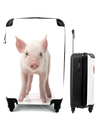 Produktbild von MuchoWow® Koffer Handgepäck Trolley Rollkoffer Kleine Reisekoffer mit 4 Rollen - Schwein - Tiere - Weiß - Cabin Size < 55x40x23 cm & 55x40x20 cm - Fotokoffer - Kabinenkoffer - Boardgepäck - Reise-Box - Reisekoffer - Reisegepäck - Koffer mit Bild - Trolley für Kinder