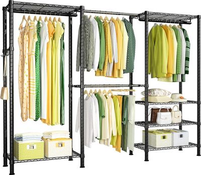 Schwerlast Kleiderständer, 230*35*180cm, Kleiderbügel mit Höhenverstellbaren Einlegeböden, bis 394 kg belastbar, Schwarz