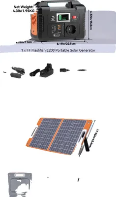 Obrázek produktu pro Přenosná elektrocentrála, výkon 200 W, kompatibilní se solárními zařízeními, E200 a 60W panel