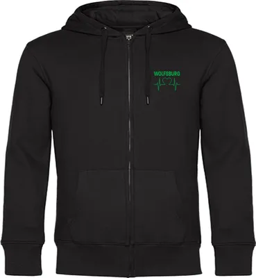 Produktbild von multifanshop Kapuzen Sweatshirt Jacke - Wolfsburg - Herzschlag, schwarz, Größe S