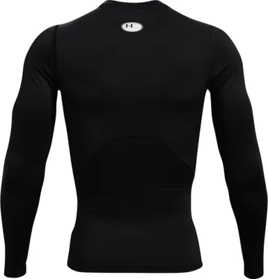 A black long-sleeved compression shirt, viewed from the back.
