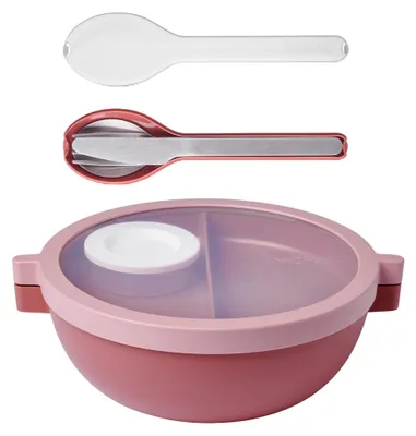 Produktbild von Mepal - Meal Prep Boxen Vita Set - Bento Schüssel + 3-teiliges Besteck-Set Ellipse - Brotdose mit Fächern - Extra Fach mit Deckel, Dressing-Deckel & Tablett - Bentobox - 1500 ml - Vivid Mauve
