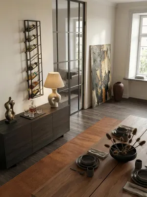 Produktbild von Weinregal Wand Metall Schwarz 36x150x8 cm Groß für 8 Flaschen, Design Wandregal für die Küche, Flaschenregal Hängend Schmal Wandmontage