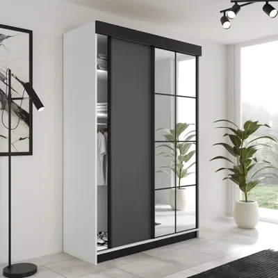 Produktbild von KIER FURNITURE Schiebegarderobe LAMARO mit Spiegel, Schrank Schlafzimmer, 138x205x59cm
