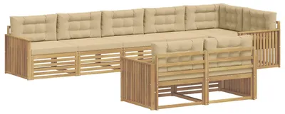 Immagine prodotto di Set da salotto da esterno vidaXL, 8 pezzi, bianco e beige, in poliestere