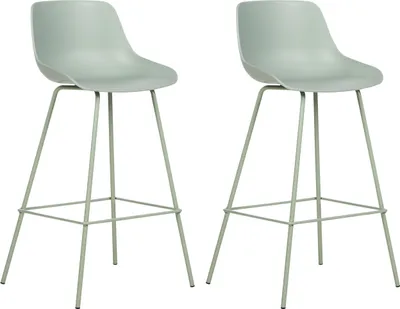 Produktbild von BELIANI Barstuhl 2er Set Hellgrün Kunststoff und Metall mit Lehne Fußstützen Modernes Design Sitzmöbel Wohnzommer Küche Bar Wohnküche Ausstattung