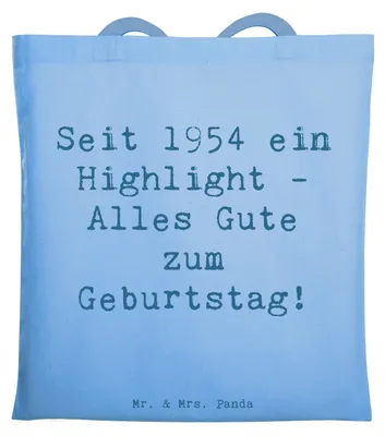 Produktbild von Mr. & Mrs. Panda Jutebeutel Spruch 1954 Geburtstag - Sky Blue - Geschenk, Jubiläum, besondere Anlässe, Glückwunsch, Geburtstagsgeschenk, Tote Bag, Happy Birthday, Tasche