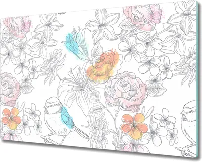 Produktbild von Glas Schneidebrett Herdabdeckplatten Schneideplatten - 80x52 cm - Vögel und Blumen
