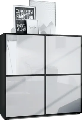Produktbild von Vladon Highboard Cuba V2 Schrank 104 x 105,5 x 35,5 cm Sideboard mit 8 Fächern,  Germany, Korpus in Schwarz matt / Fronten in Weiß Hochglanz