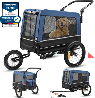 Produktbild von Príves pre psa 3v1 príves na bicykel, kočík pre psa, jogger pre psov, veľký nákladný priestor 240 litrov, kočík pre psa s dvojitým odpružením, skladací - modrý