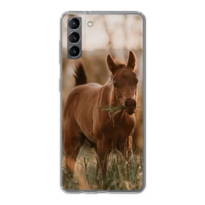 Produktbild von MuchoWow® Handyhülle Schutzhülle Hülle für Samsung Galaxy S21 Plus Pferd - Sonne - Gras Silikon Softcase Handy Hülle - Handy-Tasche