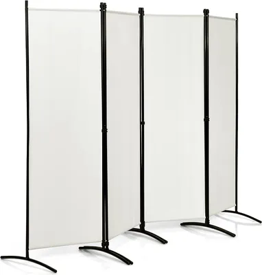 Produktbild von Faltbarer Paravent mit 4 Teilen, Trennwand mit robustem Eisenrahmen, Raumteiler für Innen & Außen, 220 x 55 x 173 cm, Weiß