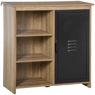 Image de HOMCOM Buffet Industriel - Meuble de Rangement sur pied 3 niches Placard - en Bois et Porte métal Noir