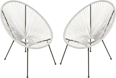 Produktbild von Gartenstuhl 2er Set SVEN Kunstgeflecht - Kunststoff, Weiß | Relaxsessel Wetterfest Gartenstühle Outdoor