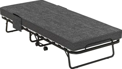 Zdjęcie produktu dla HOMCOM Składane łóżko gościnne z kółkami, materac 10 cm, pokrowiec, łóżko podróżne z kieszenią boczną, ciemnoszary, 190 x 80 x 42 cm