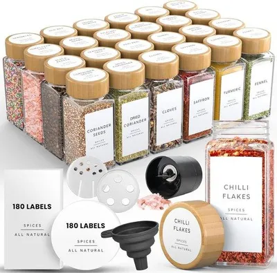 Produktbild von Famanu Gewürzgläser mit Bambusdeckeln und Etiketten - 120 ml, 24 Stück