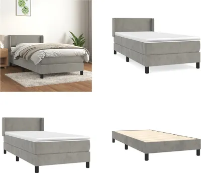 Productafbeelding van vidaXL Boxspringbed met matras, lichtgrijs, 90x200 cm, fluweel - Boxspringbed - Boxspringbedden - Bed - Slaapkamer meubels