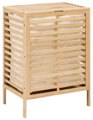 Produktbild von BELIANI Wäschekorb Hellbraun Bambus mit Stoffeinsatz 2 Fächer Skandinavischer Stil Modernes Design Wäschesammler