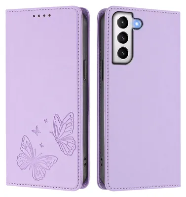 Obrázek produktu pro Kožené pouzdro pro Samsung Galaxy S21+ 5G, motýlí ražbou, peněženkové flip pouzdro se stojánkem Světle fialová