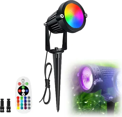 Image de Spot de jardin RGB, 1 spot d'extérieur avec télécommande, spot halogène sur pied, éclairage de jardin IP65, blanc chaud