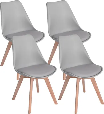 Produktbild von IPOTIUS 4 x Wohnzimmerstuhl Esszimmerstuhl Bürostuhl mit Massivholz Buche Bein,Retro Design Gepolsterter lStuhl Küchenstuhl Holz, Grau