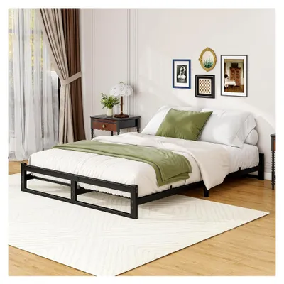 Produktbild von Bett 140x200 cm, Bettgestell mit Lattenrost aus Metall, Metallbett mit Stauraum, 16 cm hoch, Gästebett, Doppelbett, kein Boxspringbett erforderlich, schwarzer Bettrahmen