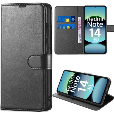 Image de Coque pour Xiaomi Redmi Note 14 4G, Protection Antichoc Anti-Rayures Cuir Synthétique - Noir