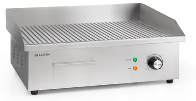 Produktbild von Klarstein Elektrogrill, Grillplatte, Elektrische Grillplatte, Tischgrill, Elektrogrill aus Edelstahl, Spritzschutz & Auffangbehälter, Glatte XL Grillfläche: 54,5x35 cm, Stufenlos 50-300 °C, 3000 Watt