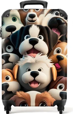 Produktbild von NoBoringSuitcases.com Kinder Handgepäck Koffer 55x35x20 cm, 36L, Farbenfrohe Drucke für Kinder: Bunt - Hunde, Reisekoffer mit 4 Rollen