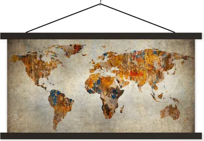 Produktbild von MuchoWow® Textilposter Weltkarte - Vintage - Abstrakt - Kinder - Jungen - Mädchen 90x45 cm mit schwarzem Rahmen - Klemmleisten