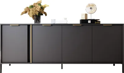 Produktbild von MIRJAN24 Kommode Lars 203 4D, Sideboard mit 4 Türen, Metallfüße und Griffe (Farbe: Anthrazit / Anthrazit + Gold)