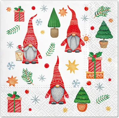 Image de 20 serviettes en papier 33 x 33 cm Gnomes Noel