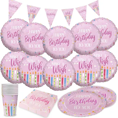 Produktbild von Happy Birthday Rosa – 5-teiliges Partyset mit Tellern, Bechern, Servietten, Deko
