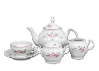Image de Service à thé, porcelaine tchèque, Bernadotte, rose, 15 d., Thun 1794