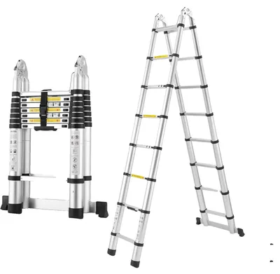 Produktbild von Teleskopleiter, verstellbare Höhe, A-Rahmen-Design, 5m Stahlleiter