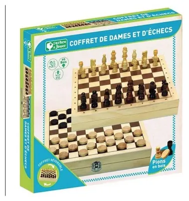 Image de JeuJura Coffret de dames et d eches en bois