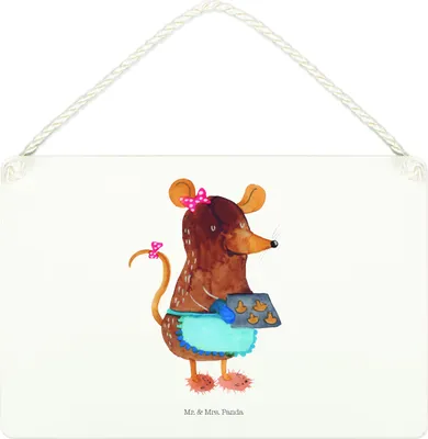 Produktbild von Mr. & Mrs. Panda Schild Maus Kekse DIN A4 - Weiß - Geschenk, wandhänger, Türschild, Winter, Weihnachten, kleine aufmerksamkeit, Wandbild Holz, Plätzchen, Weihnachtskekse