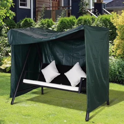 Produktbild von Schutzhülle Gartenschaukel, Hollywoodschaukel Abdeckung 3 Sitzer, wasserabweisend winterfest, 420D Oxford, Dunkelgrün | UV-beständig | 177x114x152 cm