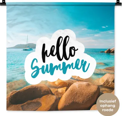 Produktbild von MuchoWow® Wandteppich Wandbehang Sommer - Zitat - Boot 60x60 cm Tapisserie Dekoration Wandtuch - Dekorationen - Wand Decke