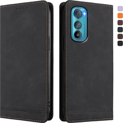 Immagine prodotto di Custodia per Motorola Edge 30, custodia retro in Finto cuoio flip con supporto e slot per carte di credito Nero