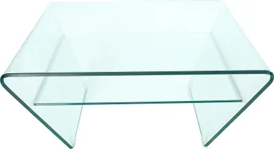 Produktbild von Moderner Glas Couchtisch FANTOME 70cm Trapez mit Ablage transparent Glastisch Wohnzimmertisch Tisch