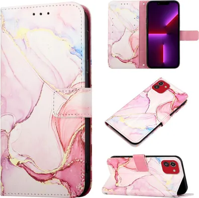 Produktbild von Galaxy A03 Hülle, Marmor Motiv Kunstleder Tasche Wallet Kartenfächer mit Standfunktion Klapp Schutzhülle für Samsung Galaxy A03 Pink Weiß